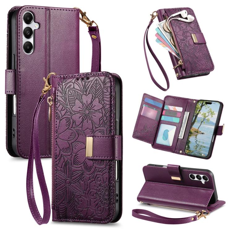 For Samsung Galaxy A15 Flowers Leaves Zipper Wallet Leather Phone Case with Strap(Purple)
For Samsung Galaxy A15 Flowers Leaves Zipper Wallet Leather Phone Case with Strap(Purple)
