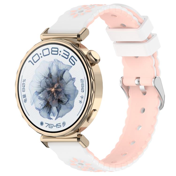 18mm Two Color Sunflower Silicone Watch Band(White Pink) 
18mm Two Color Sunflower Silicone Watch Band(White Pink)