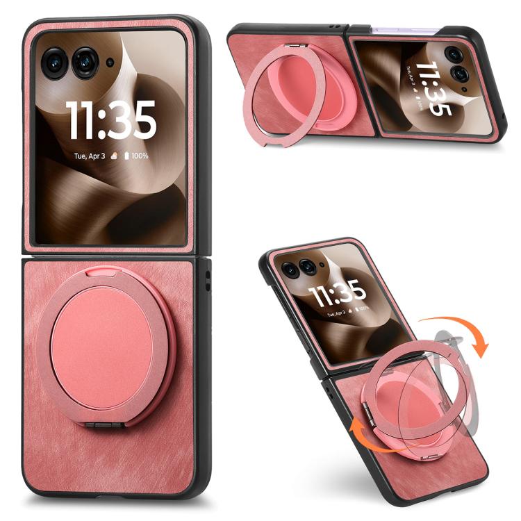 For Motorola Moto Razr 60 Ultra Retro Leather Rotation Round Holder Phone Case(Pink) 
For Motorola Moto Razr 60 Ultra Retro Leather Rotation Round Holder Phone Case(Pink)