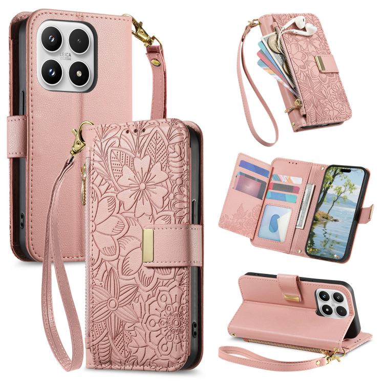 For Xiaomi 17 Flowers Leaves Zipper Wallet Leather Phone Case with Strap(Pink)
For Xiaomi 17 Flowers Leaves Zipper Wallet Leather Phone Case with Strap(Pink)