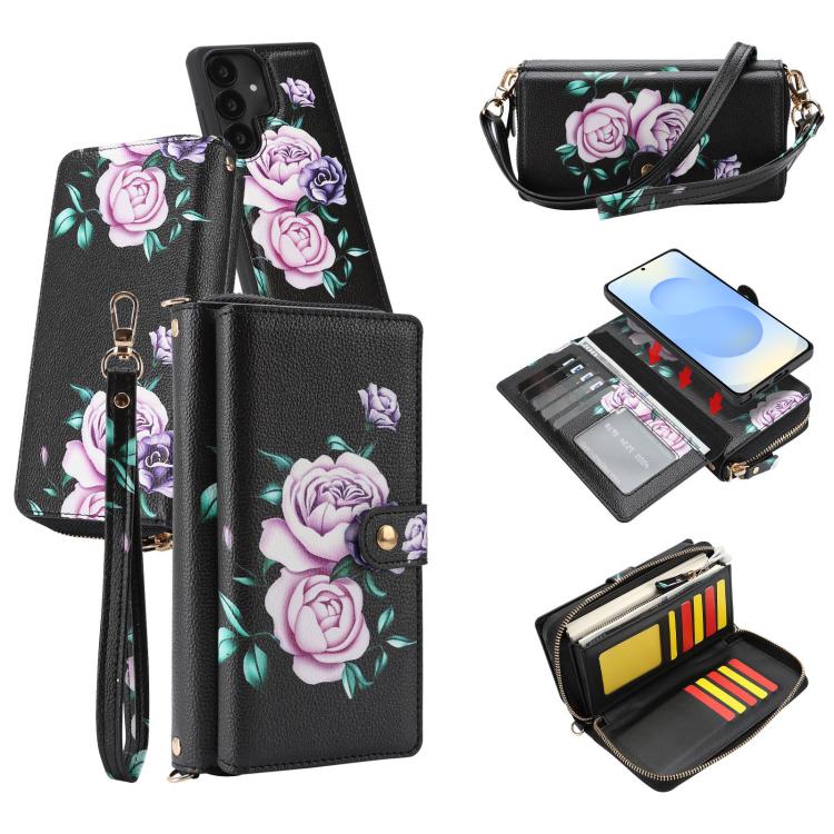 For Samsung Galaxy S25 5G Crossbody Flower Multi-functional Buckle Zipper Wallet Vegan Leather Phone Case(Black)
For Samsung Galaxy S25 5G Crossbody Flower Multi-functional Buckle Zipper Wallet Vegan Leather Phone Case(Black)