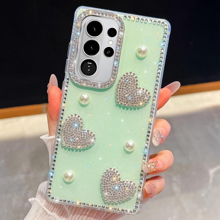 For Samsung Galaxy S26 Ultra 5G Diamond Glitter Pearl Heart Four-Corner Shockproof Phone Case(Light Green)
For Samsung Galaxy S26 Ultra 5G Diamond Glitter Pearl Heart Four-Corner Shockproof Phone Case(Light Green)