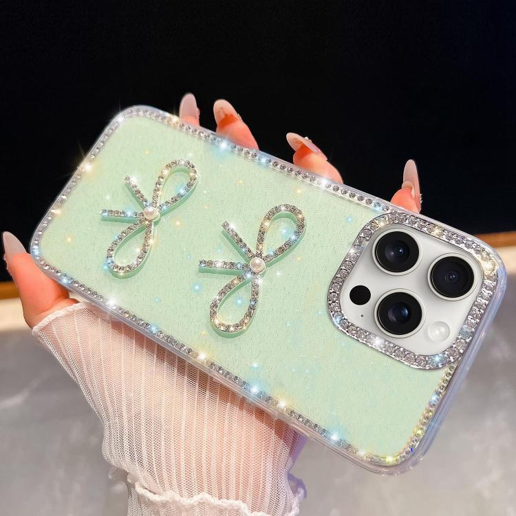 For iPhone 15 Pro Max Diamond Glitter Dual Bow-knot Shockproof Phone Case(Light Green)
For iPhone 15 Pro Max Diamond Glitter Dual Bow-knot Shockproof Phone Case(Light Green)