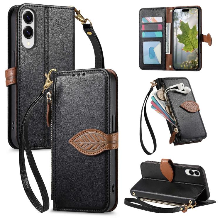 For Samsung Galaxy S25 Edge 5G Leaf Buckle Zipper Wallet Leather Phone Case with Strap(Black)
For Samsung Galaxy S25 Edge 5G Leaf Buckle Zipper Wallet Leather Phone Case with Strap(Black)