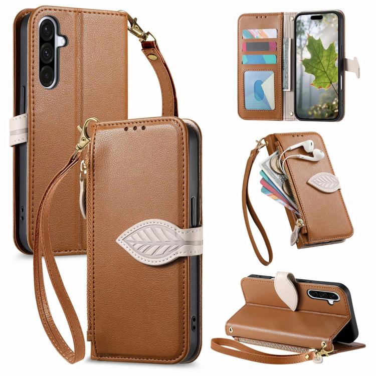 For Samsung Galaxy A57 5G Leaf Buckle Zipper Wallet Leather Phone Case with Strap(Brown)
For Samsung Galaxy A57 5G Leaf Buckle Zipper Wallet Leather Phone Case with Strap(Brown)