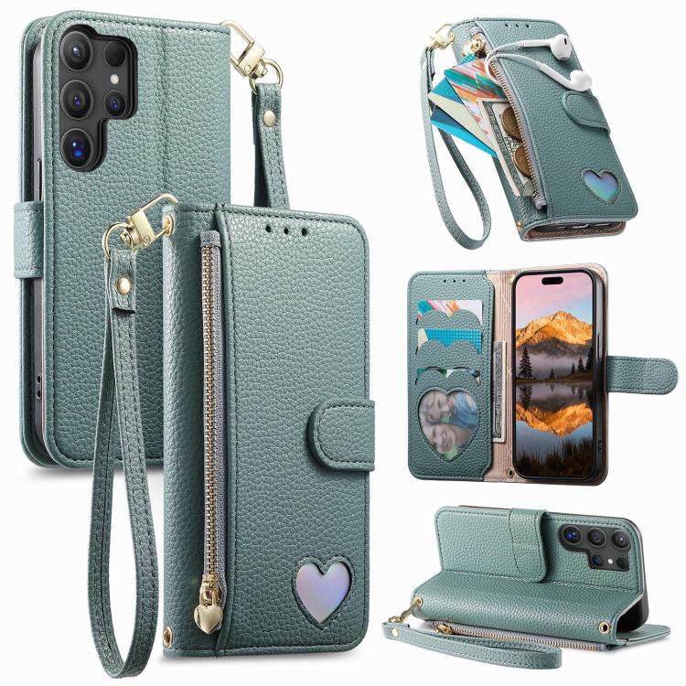 For Samsung Galaxy S24 Ultra 5G Fantasy Love Heart Zipper Wallet Vegan Leather Phone Case with Strap(Green)
For Samsung Galaxy S24 Ultra 5G Fantasy Love Heart Zipper Wallet Vegan Leather Phone Case with Strap(Green)