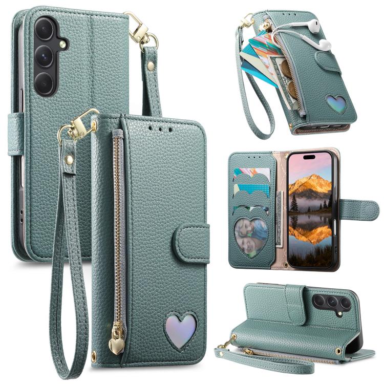 For Samsung Galaxy S22+ 5G Fantasy Love Heart Zipper Wallet Vegan Leather Phone Case with Strap(Green)
For Samsung Galaxy S22+ 5G Fantasy Love Heart Zipper Wallet Vegan Leather Phone Case with Strap(Green)