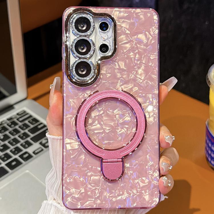 For Samsung Galaxy S25 Ultra 5G Electroplated Glitter Lens Film Texture Magnetic Metal Pivot Holder Shockproof Phone Case(Pink Shell Pattern)
For Samsung Galaxy S25 Ultra 5G Electroplated Glitter Lens Film Texture Magnetic Metal Pivot Holder Shockproof Phone Case(Pink Shell Pattern)