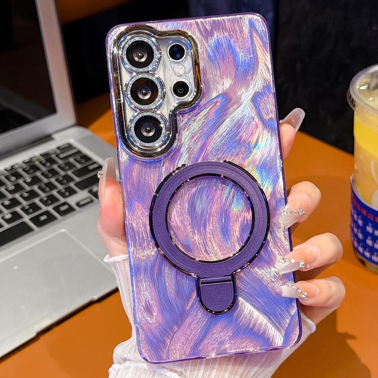 For Samsung Galaxy S24 Ultra 5G Electroplated Glitter Lens Film Texture Magnetic Metal Pivot Holder Shockproof Phone Case(Purple Feather Yarn)
For Samsung Galaxy S24 Ultra 5G Electroplated Glitter Lens Film Texture Magnetic Metal Pivot Holder Shockproof Phone Case(Purple Feather Yarn)