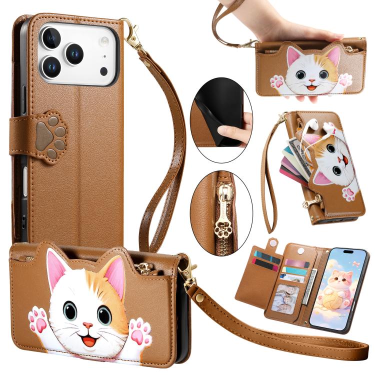 For iPhone 17 Pro Max Cat-shaped Zipper Wallet Vegan Leather Phone Case with Strap(Brown)
For iPhone 17 Pro Max Cat-shaped Zipper Wallet Vegan Leather Phone Case with Strap(Brown)
