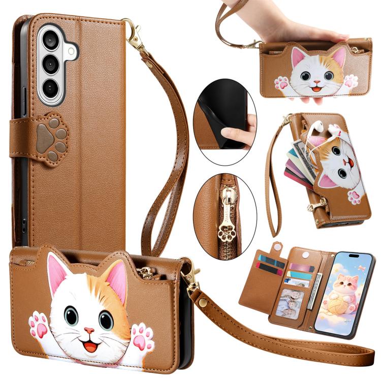 For Galaxy S26+ 5G Cat-shaped Zipper Wallet Vegan Leather Phone Case with Strap(Brown)
For Galaxy S26+ 5G Cat-shaped Zipper Wallet Vegan Leather Phone Case with Strap(Brown)