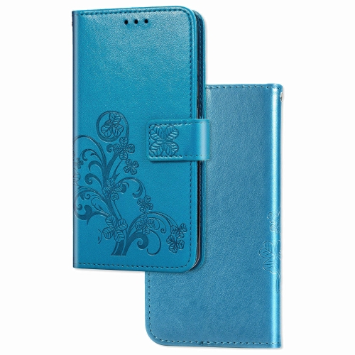 

For Galaxy A51 Lucky Clover Pressed Flowers Pattern Leather Case with Holder & Card Slots & Wallet & Hand Strap(Blue)