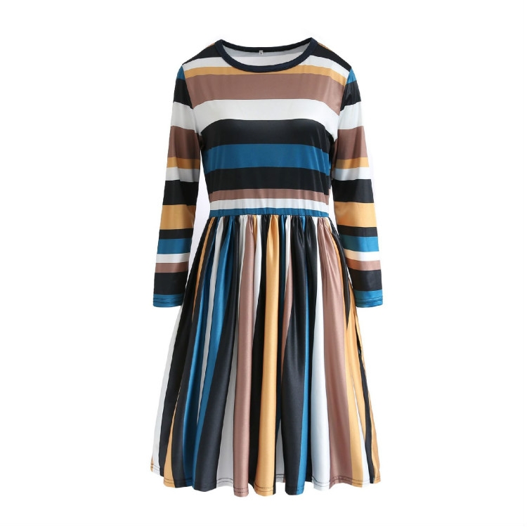 Round Neck Striped Stitching Color Long-sleeved Casual Head A Style Dress, Size: L(Yellow Stripe)
Round Neck Striped Stitching Color Long-sleeved Casual Head A Style Dress, Size: L(Yellow Stripe)