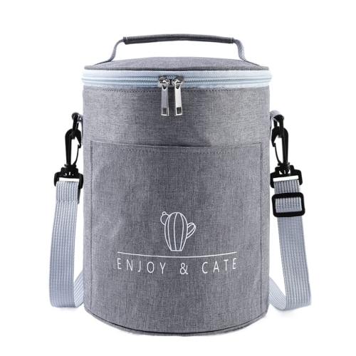 

Round Lunch Bag Insulated Lunch Box Foldable & Portable Lunch Tote L(Light Gray)