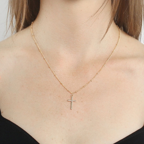 

Women Fashion Bright Electroplating Cross Jewelry Necklace(Gold)