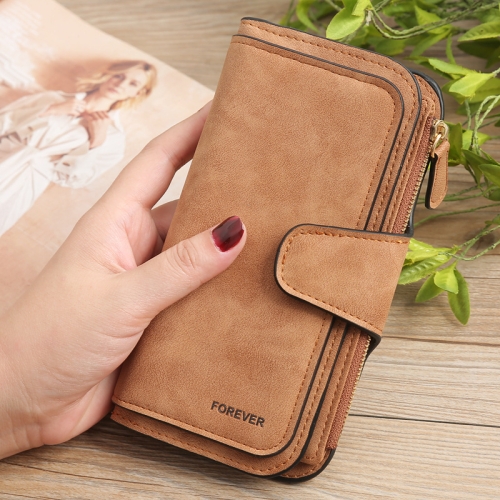 

B821 Ladies Frosted Coin Purse PU Leather Clutch Multi-Purpose Long Wallet Large Capacity Card Case(Brown)
