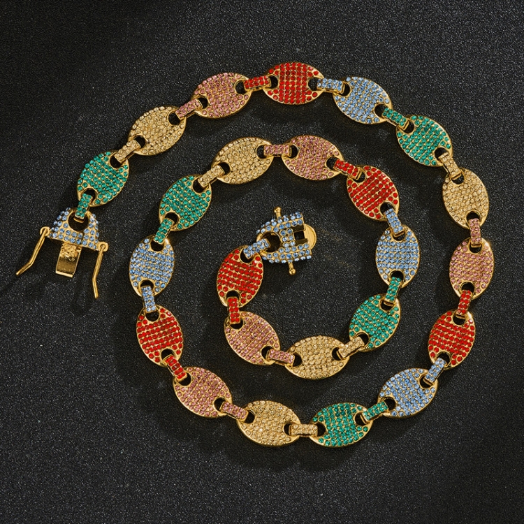 NL012 12mm Pig Nose Coffee Bean Hip Hop Necklace, Size: 20 Inches (Gold Colorful Diamond)
NL012 12mm Pig Nose Coffee Bean Hip Hop Necklace, Size: 20 Inches (Gold Colorful Diamond)