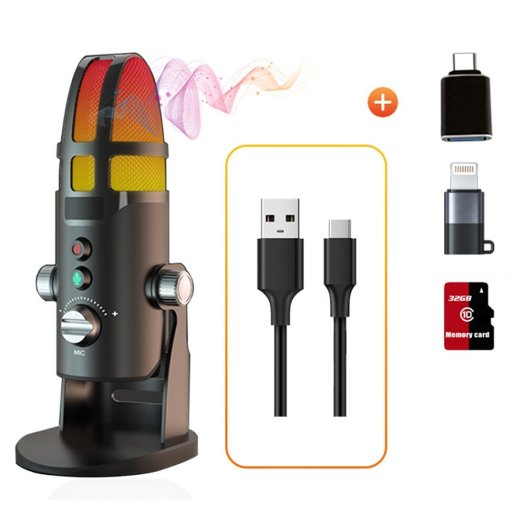 M9 RGB Condenser Microphone Built-in Sound Card,Style: Computer+Type-C+8pin+ 32G
M9 RGB Condenser Microphone Built-in Sound Card,Style: Computer+Type-C+8pin+ 32G