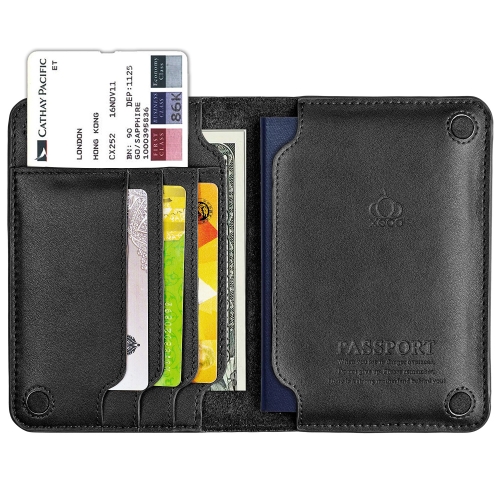 

Men Wallet Cowhide Passport Bag Ticket Holder Multifunctional Card Holder(Black)