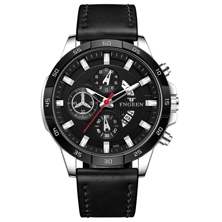FNGEEN 5225 Multifunctional Waterproof Quartz Watch, Color: Black Leather White Shell Black Surface
FNGEEN 5225 Multifunctional Waterproof Quartz Watch, Color: Black Leather White Shell Black Surface
