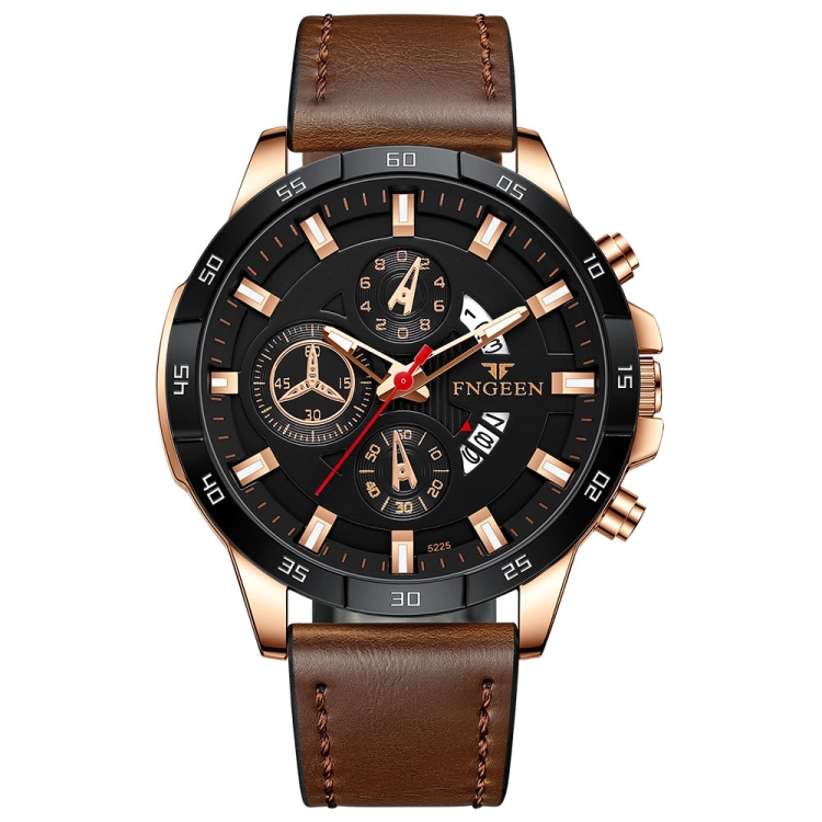 FNGEEN 5225 Multifunctional Waterproof Quartz Watch, Color: Brown Leather Rose Shell Black Surface
FNGEEN 5225 Multifunctional Waterproof Quartz Watch, Color: Brown Leather Rose Shell Black Surface
