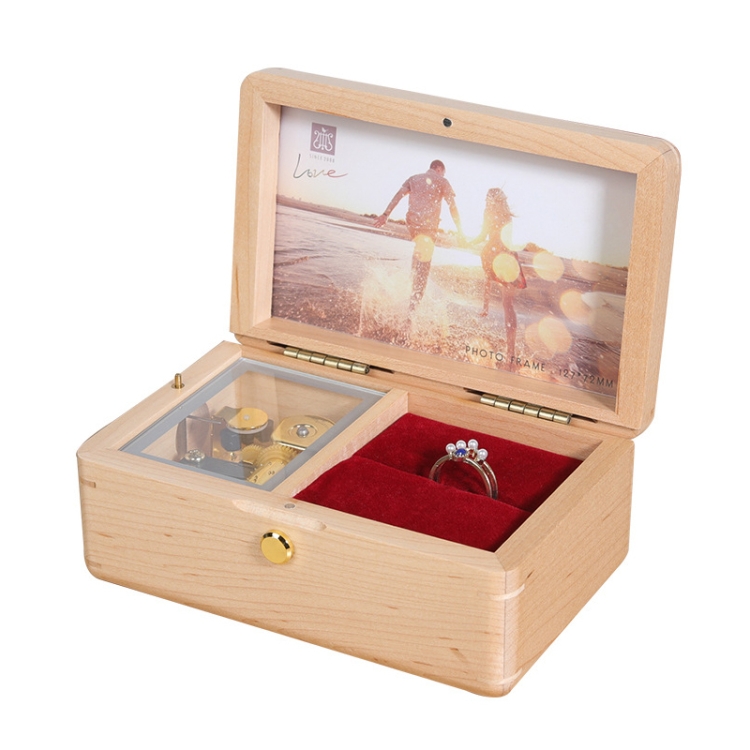 Wooden Jewelry Storage Music Box with Photo Frame Function, Spec: Maple+Rings Flannel 
Wooden Jewelry Storage Music Box with Photo Frame Function, Spec: Maple+Rings Flannel