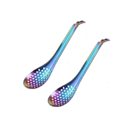

2 PCS 304 Stainless Steel Small Caviar Colander Molecular Cooking Spoon, Color: Colored