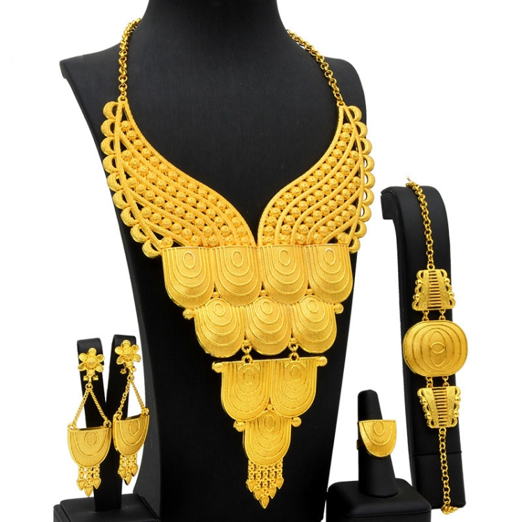 S-376 4 In 1 24K Gold Plated Bride Necklace Ear Ring Bracelet Suit Ladies Jewelry Set
S-376 4 In 1 24K Gold Plated Bride Necklace Ear Ring Bracelet Suit Ladies Jewelry Set
