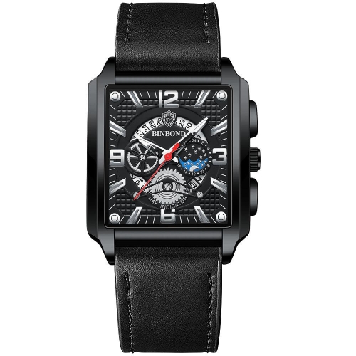 BINBOND B6575 Men Vintage Square Multifunctional Luminous Quartz Watch, Color: Black Leather-Black-Black
BINBOND B6575 Men Vintage Square Multifunctional Luminous Quartz Watch, Color: Black Leather-Black-Black