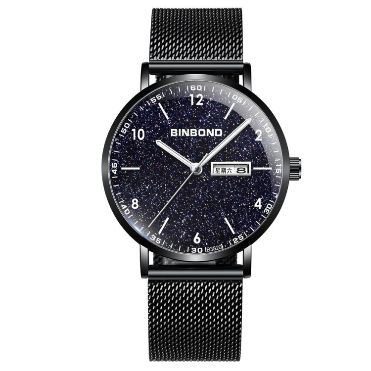 BINBOND B3820 30M Waterproof Ultra-thin Quartz Luminous Starry Watch, Color: Black Net-Black-Starry
BINBOND B3820 30M Waterproof Ultra-thin Quartz Luminous Starry Watch, Color: Black Net-Black-Starry