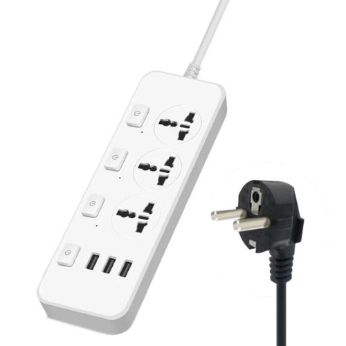 

T14 2m 2500W 3 Plugs + 3-USB Ports Multifunctional Socket With Switch, Specification: EU Plug (White)