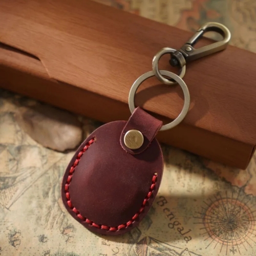 

For AirTag Locator Leather Case Access Card with Keychain(Wine Red)