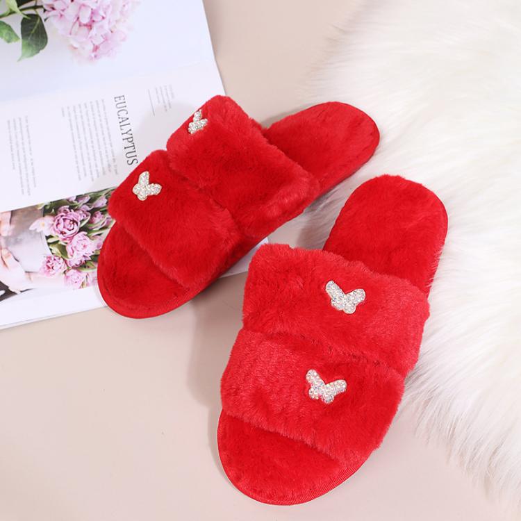 Women Flat Sole Plush Slippers with Butterfly Rhinestone Decor Soft Indoor/Outdoor House Shoes, Size: 36-37(Red)
Women Flat Sole Plush Slippers with Butterfly Rhinestone Decor Soft Indoor/Outdoor House Shoes, Size: 36-37(Red)