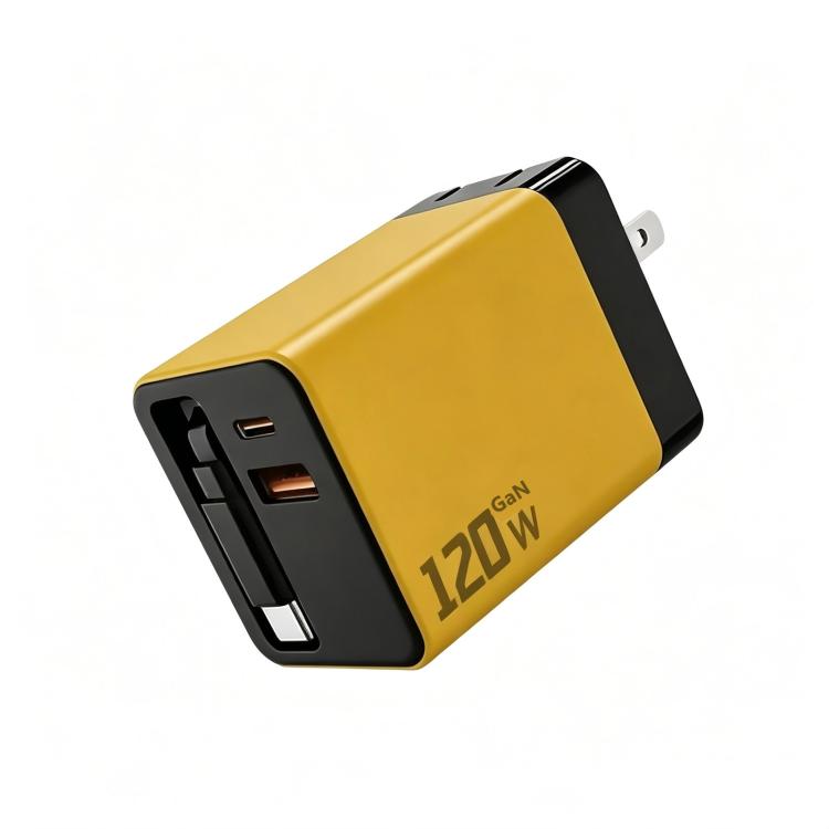 120W GaN Wall Charger with Built-in Retractable USB-C Cable 3-Port Fast Charging Block US Plug(Yellow)
120W GaN Wall Charger with Built-in Retractable USB-C Cable 3-Port Fast Charging Block US Plug(Yellow)