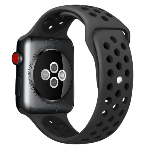 

For Apple Watch Ultra 49mm / Series 8&7 45mm / SE 2&6&SE&5&4 44mm / 3&2&1 42mm Fashionable Classical Silicone Sport Watch Band (Black)