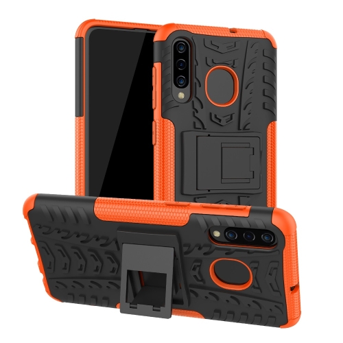 

Tire Texture TPU+PC Shockproof Phone Case for Galaxy A50 / A20 / A30, with Holder (Orange)