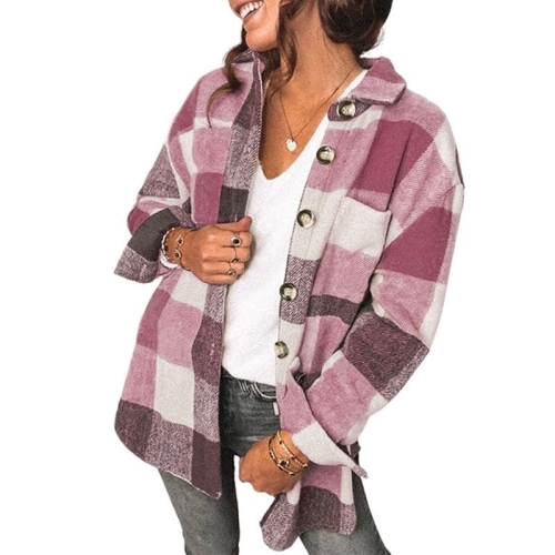Lapel Long Sleeve Flannel Check Shirt Loose Casual Cardigan Jacket for Ladies (Color:Purple Red Size:XL)
Lapel Long Sleeve Flannel Check Shirt Loose Casual Cardigan Jacket for Ladies (Color:Purple Red Size:XL)