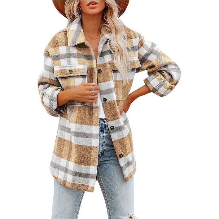 Lapel Long Sleeve Flannel Check Shirt Loose Casual Cardigan Jacket for Ladies (Color:Khaki Size:XXL)
Lapel Long Sleeve Flannel Check Shirt Loose Casual Cardigan Jacket for Ladies (Color:Khaki Size:XXL)