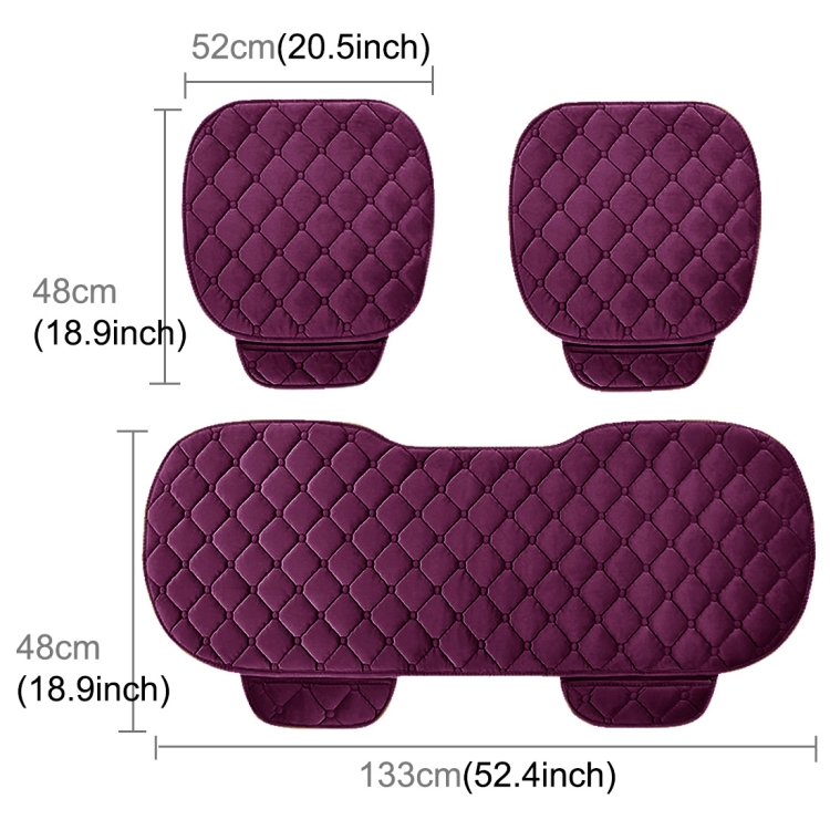 3 PCS / Set Luxurious Warm Car Seat Cover Cushion Universal Front Back Seat Covers Car Non-slip Chair Pad Warm Car Mats No Back Plush Cushion(Purple)