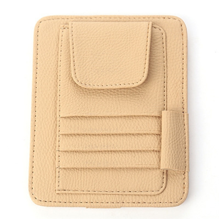Multi-functional Auto Car Sun Visor Sunglass Holder Card Bill Ticket Storage Holder Pouch Bag(Khaki)