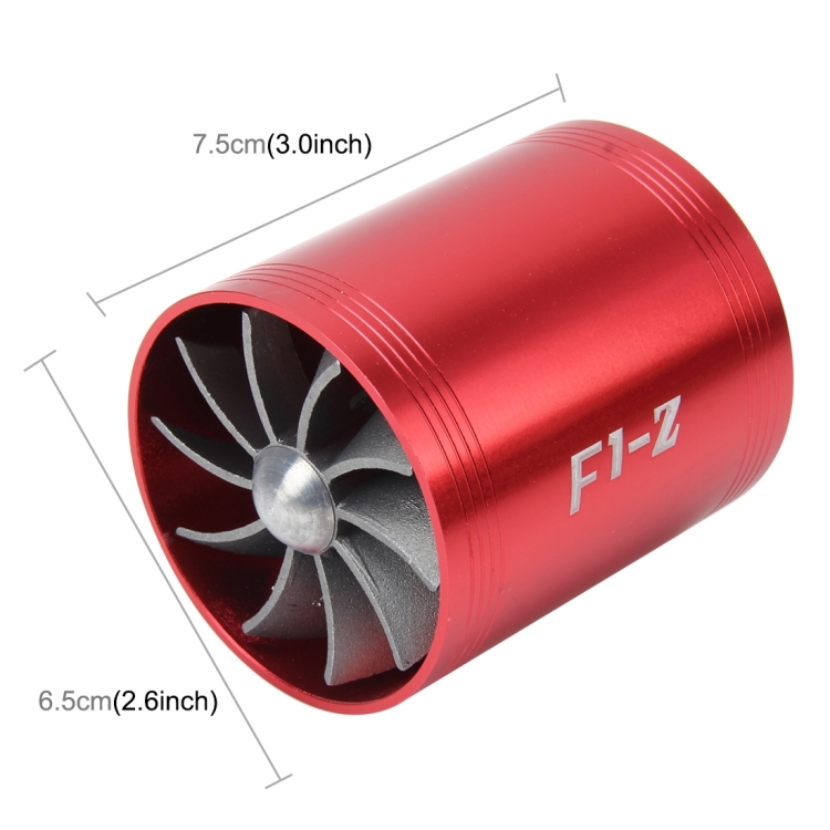 F1-Z Car Stainless Universal Supercharger Dual Double Turbine Air Intake Fuel Saver Turbo Turboing Charger Fan Set kit(Red)