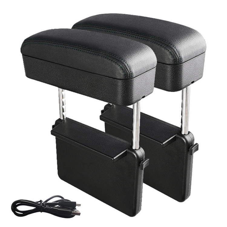 2 PCS Universal Car Wireless Qi Standard Charger PU Leather Wrapped Armrest Box Cushion Car Armrest Box Mat with Storage Box (Black)