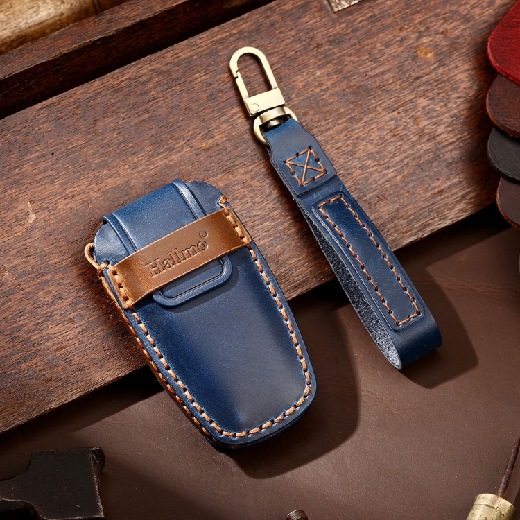 Hallmo Car Cowhide Leather Key Protective Cover Key Case for Haval H6(Blue)