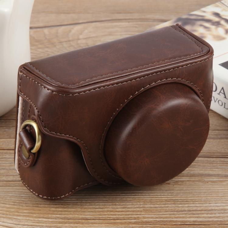 For Sony ZV-1F Vlog Camera Full Body Leather Camera Case Bag with Strap (Coffee)
