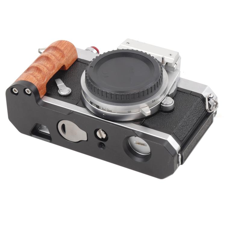 Wooden Hand Grip Arca Quick Release Plate Aluminum Alloy Base for Nikon Nikkormat F / FTn / FT2 / FT3 (Black)