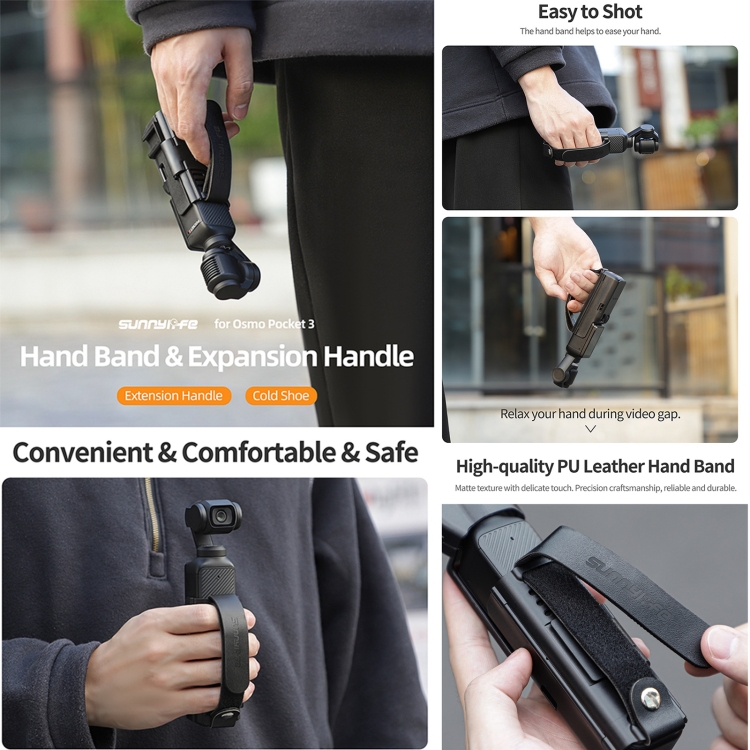 For DJI OSMO Pocket 3 Sunnylife Hand Band Protective Frame Cold Shoe Extension Handle Cover (Black)