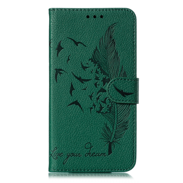 For iPhone 11 Pro Feather Pattern Litchi Texture Horizontal Flip Leather Case with Wallet & Holder & Card Slots (Green)