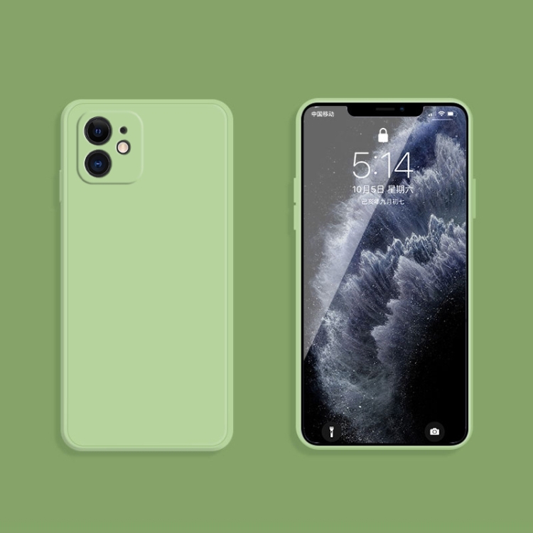 For iPhone 12 mini Solid Color Imitation Liquid Silicone Straight Edge Dropproof Full Coverage Protective Case (Matcha Green)