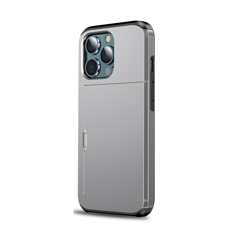 For iPhone 13 Pro Shockproof Armor Protective Case with Slide Card Slot (Grey)