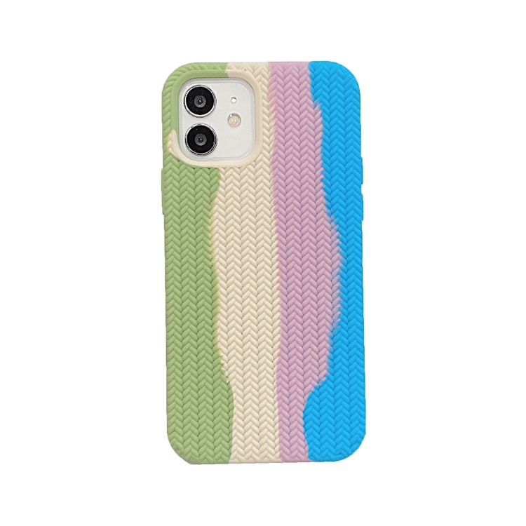 For iPhone 11 Herringbone Texture Silicone Protective Case (Rainbow Green)